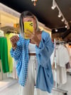Bebe Mavi Ekose Oversize Gömlek