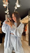 Bebe Mavi Tensel Kumaş Düşük Omuzlu Oversize Gömlek