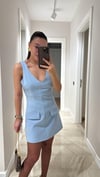 Bebe Mavi V Yaka Ön Cep Görünümlü Mini Elbise