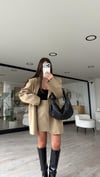 Bej Arka Fermuarlı Mini Kumaş Etek