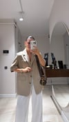 Bej Arka İğne Detaylı Kısa Kol Blazer Ceket 