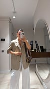 Bej Arka İğne Detaylı Kısa Kol Blazer Ceket 
