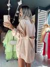 Bej Arka Pencere Detaylı Poplin Kumaş Gömlek