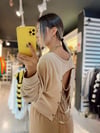 Bej Arka Zincir Detaylı Crop Sweat