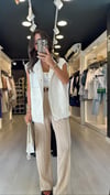 Bej Beli Lastikli Krinkıl Kumaş Pantolon 