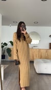 Bej Bisiklet Yaka Midi Boy Triko Elbise