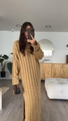 Bej Bisiklet Yaka Midi Boy Triko Elbise