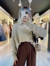 Bej Bisiklet Yaka Oversize Triko Kazak