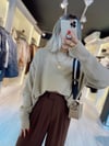 Bej Bisiklet Yaka Oversize Triko Kazak