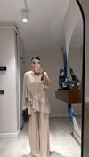 Bej Bluzu Fırfırlı Pantolon Takım