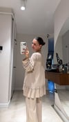 Bej Bluzu Fırfırlı Pantolon Takım