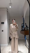 Bej Bluzu Fırfırlı Pantolon Takım