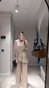 Bej Bluzu Fırfırlı Pantolon Takım