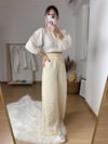 Bej Gofre Kumas Beli Lastikli Pantolon