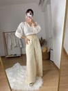 Bej Gofre Kumas Beli Lastikli Pantolon