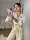 Bej Gofre Kumas Beli Lastikli Pantolon