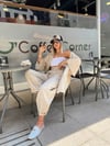 Bej Gofreli Kimono Takım