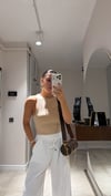 Bej Halter Yaka Crop Bluz 
