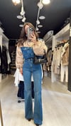 Bej Kapitone Detaylı Jean Ceket