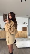Bej Kapüşonlu Fermuarlı Crop Ceket 