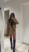 Bej Leopar Desen Ön Cepli Etek