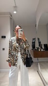 Bej Leopar Desen Saten Bomber Ceket 