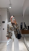 Bej Leopar Desen Saten Bomber Ceket 