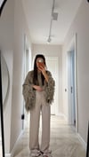 Bej Leopar Desenli Jakarlı Bol Paça Pantolon