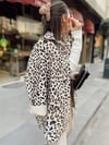 Bej Leopar Desenli Kapitoneli Çıt Çıtlı Ceket