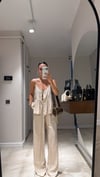 Bej Ön Bağlamalı Bluz Pantolon Takım 