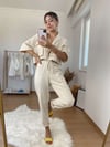 Bej Ön Dikişli Keten Pantolon