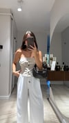 Bej Ön Düğmeli Straplez Bluz