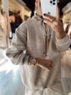Bej Önden Fermuarlı Kanguru Cepli Oversize Sweat