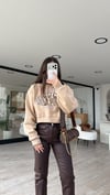 Bej Out Of Mind Basklılı Kapşonlu Sweat