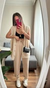 Bej Renk Beli Lastikli Havuç Pantolon 
