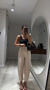Bej Renk Paça Pileli Beli Bağcıklı Pantolon 