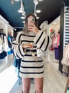 Bej Siyah Çizgili Oversize Kazak Elbise