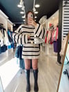 Bej Siyah Çizgili Oversize Kazak Elbise