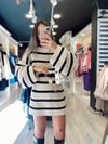 Bej Siyah Çizgili Oversize Kazak Elbise