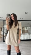 Bej Taşlı Kadife Elbise 