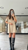 Bej Taşlı Kadife Elbise 