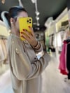 Bej Yaka Gold Duğmeli Yazılı Sweat