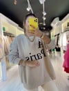 Bej Yaka Gold Duğmeli Yazılı Sweat