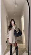 Bej Yan Fermuarlı Triko Hırka 