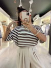 Beyaz Acı Kahve Çizgili Basic Tshirt