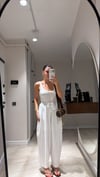 Beyaz Bağcıklı Keten Şalvar Pantolon