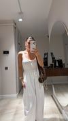 Beyaz Bağcıklı Keten Şalvar Pantolon
