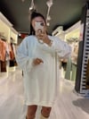 Beyaz Balıkçı Yaka Oversize Sweat