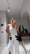 Beyaz Beli Lastikli Dantel Detaylı Pantolon