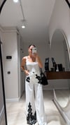 Beyaz Beli Lastikli Dantel Detaylı Pantolon